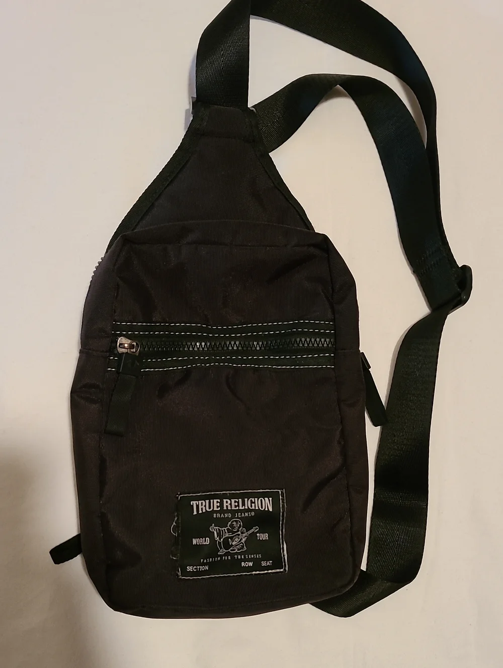 True Religion Sling Crossbody Shoulder Bag Adjustable Strap Belt Bag. Black
